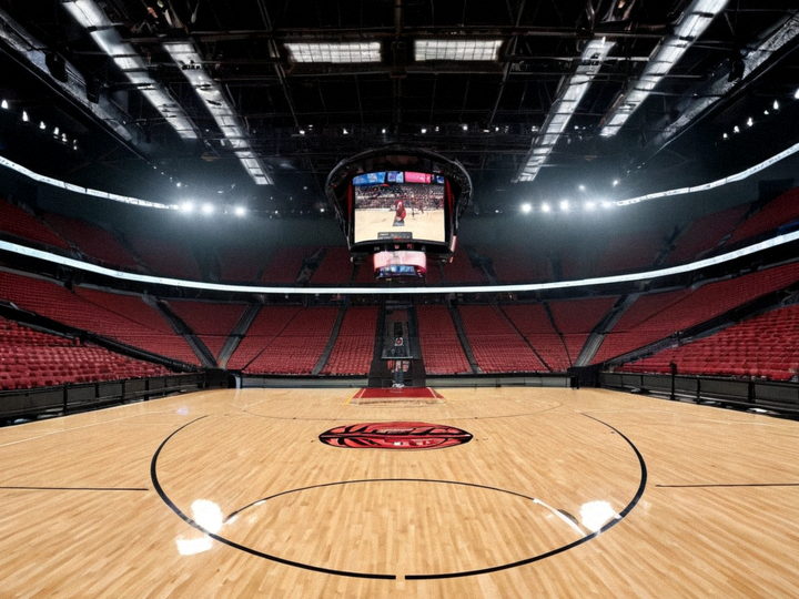 NBA球馆内观众席与比赛场地俯瞰全景