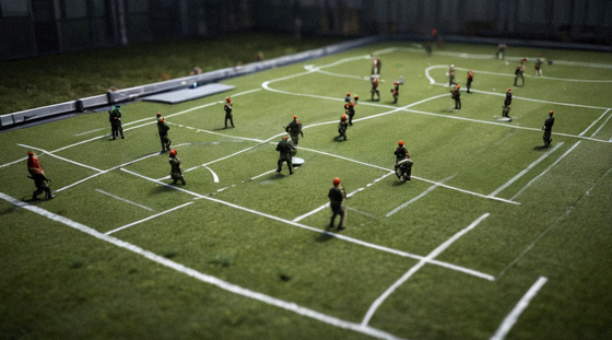 球队训练场上球员进行战术跑位训练的画面